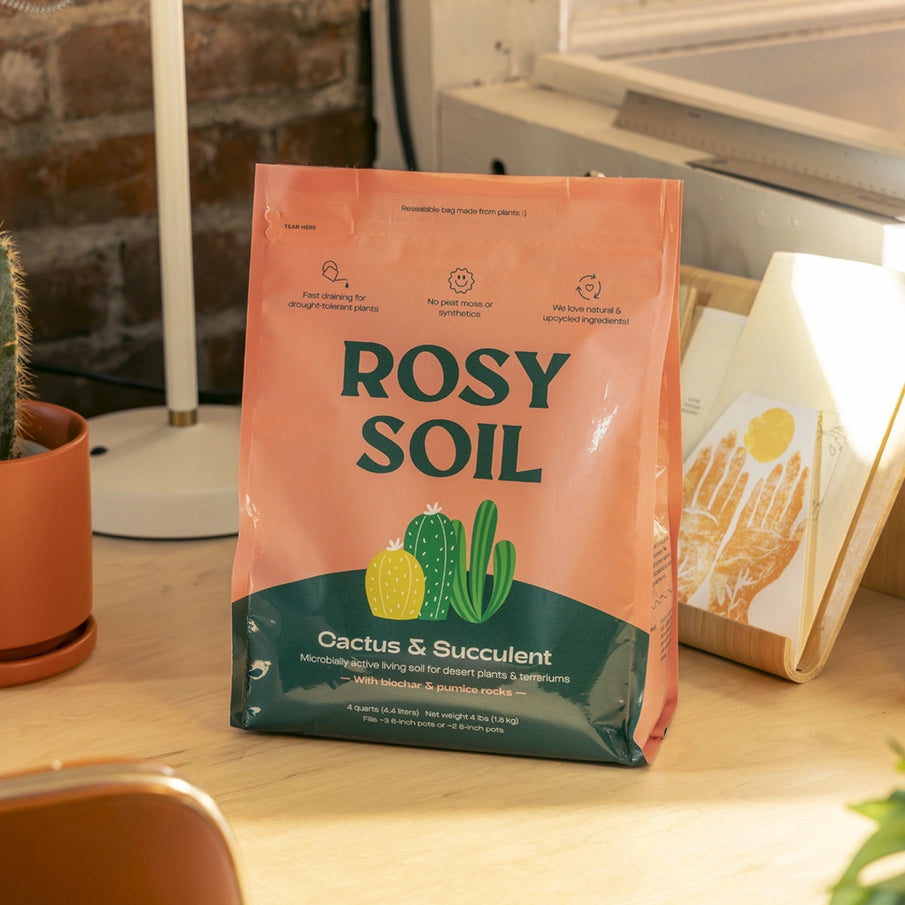 Rosy Soil Fast-Draining Cactus & Succulent Potting Mix - Sand, Pumice, Mycorrhizae & Biochar for Vibrant Growth & Bigger Blooms