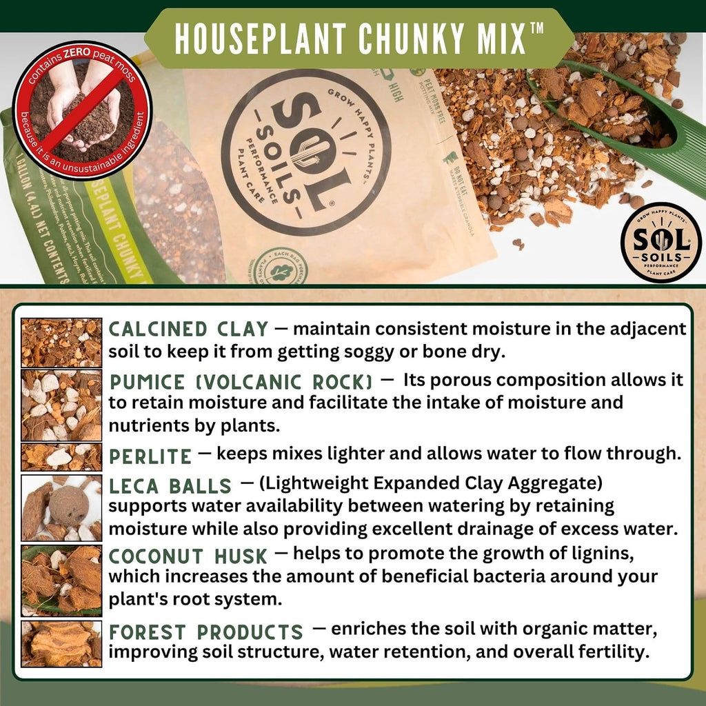 Sol Soils Houseplant Chunky Mix - Fast Draining Soilless Tropical Aroid Potting Mix