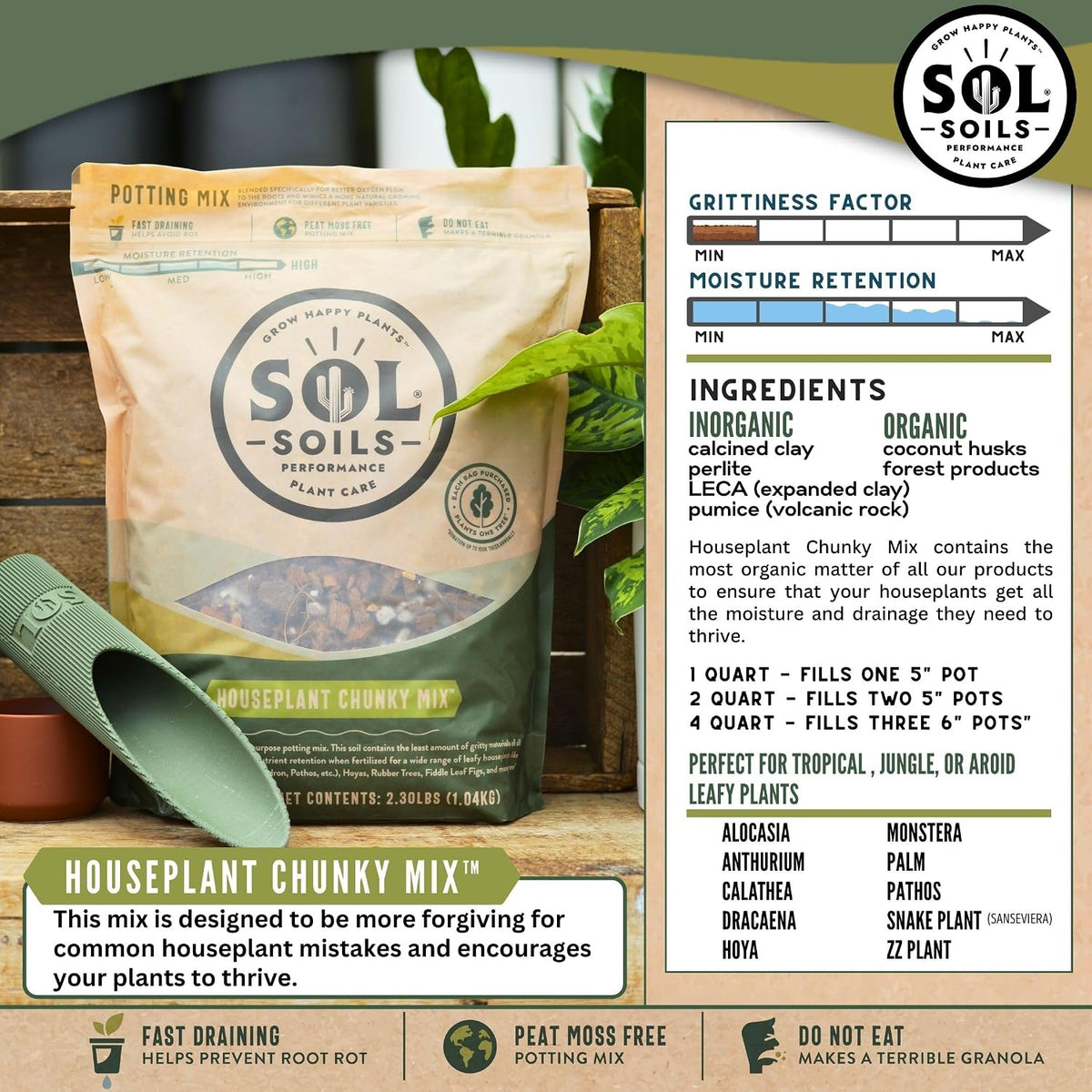 Sol Soils Houseplant Chunky Mix - Fast Draining Soilless Tropical Aroid Potting Mix