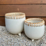 Almeria Pot - White Footed Ceramic & Rattan Pot