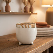Almeria Pot - White Footed Ceramic & Rattan Pot