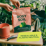 Fast-Draining Cactus & Succulent Potting Mix from Rosy Soil - Sand, Pumice, Mycorrhizae & Biochar for Vibrant Growth & Bigger Blooms