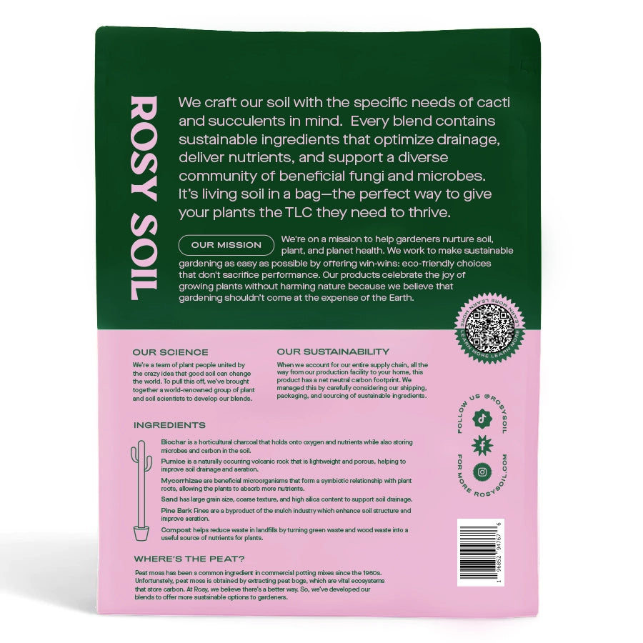 Rosy Soil Fast-Draining Cactus & Succulent Potting Mix - Sand, Pumice, Mycorrhizae & Biochar for Vibrant Growth & Bigger Blooms